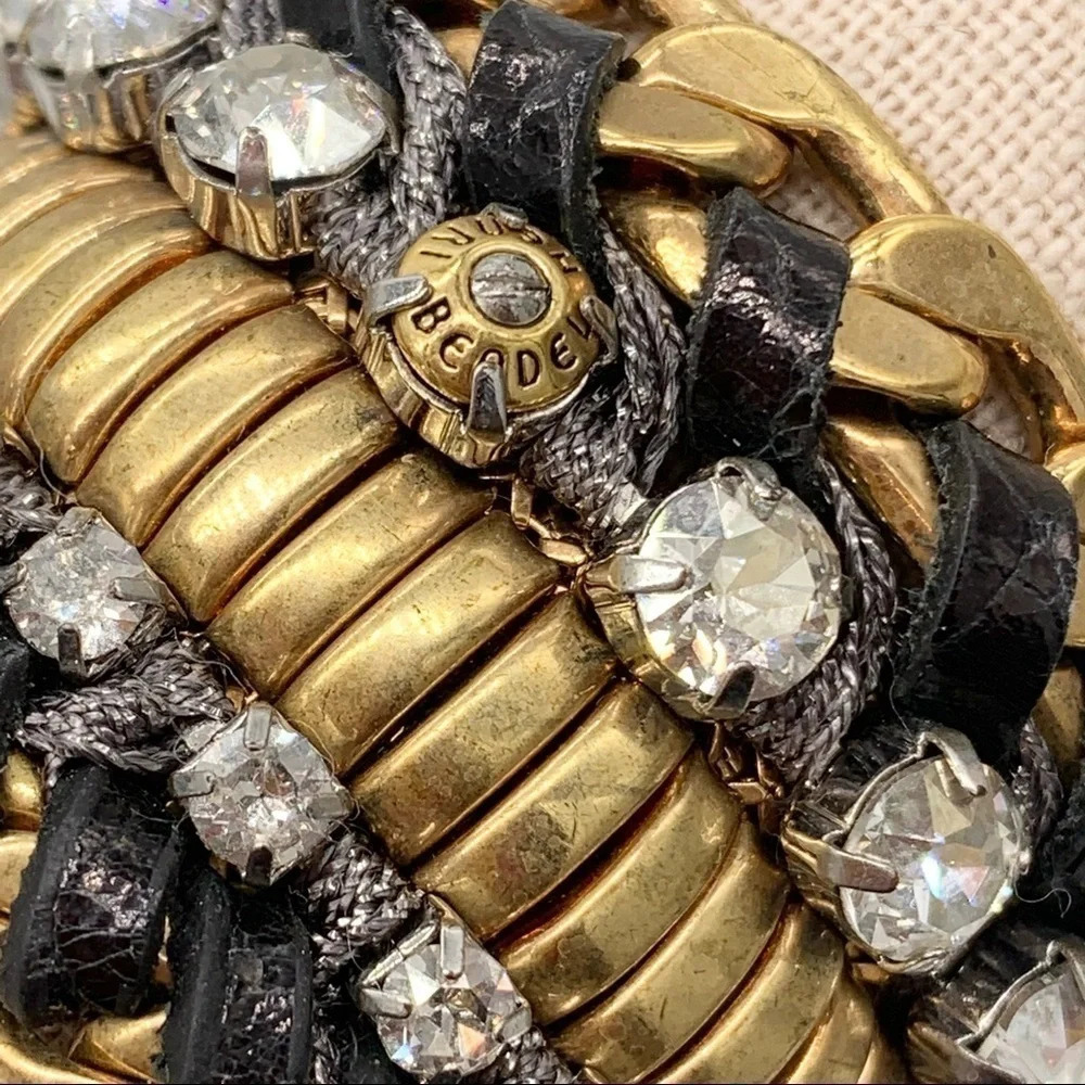 Henri Bendel Leather Crystal Snap Cuff Bracelet - Picture 2 of 9
